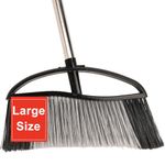 Outdoor Broom, 15.7'' Wide Heavy Duty Broom with Long Handle, Angle Broom with Stiff Bristles, Sweeping Broom for Sweeping Patio, Garden, Garage, Yard, Heavy Duty Broom (Black)