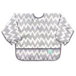 Bumkins Sleeved Bib, Handy Tie Closure for Custom Fit, Catch-All Pocket, Baby-Led Weaning, Waterproof, Machine Washable, Stain & Odour Resistant, BPA Free, 6-24 Months, Grey Chevron Design