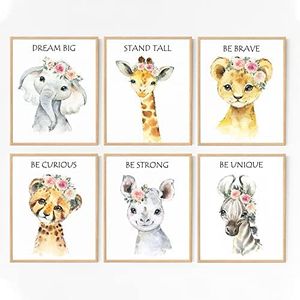 LOVEDMORE Baby Safari Nursery Wall Decor | Animal Wall Art Prints Set of 6 Posters | Jungle Nursery Room Decor for Baby Kids (UNFRAMED 8x10 Inch)