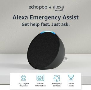 Echo Pop + Alexa Emergency Assist Monthly (auto-renewal) | Full sound compact smart speaker | Charcoal