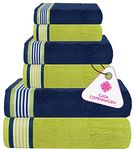 Casa Copenhagen He & She 6 Pieces Towel Set- California Blue + Green, 550 GSM 2 Bath Towel 2 Hand Towel 2 Washcloth, Designed in Denmark Made of Soft Egyptian Cotton for Bathroom, Kitchen & Shower