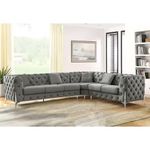 SNOOZE Inn Chesterfield 3 and 2 Seater Sofa Sets, Corner Sofas For Living Room, Upholstered Plush Fabric 3 Seater Velvet Sofas (Dark Grey, 6 Seater Left Hand Facing)