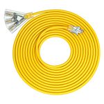 DEWENWILS 25 FT 14/3 Gauge Indoor/Outdoor Tri-Tap Extension Cord Splitter, SJTW 15 Amp Yellow Outer Jacket Contractor Grade Heavy Duty Power Cable with LED Lighted Plug, UL Listed