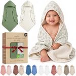 infancie 100% Organic Cotton Muslin Baby Hooded Towels 32x32 Inch – 2 Pack Soft & Absorbent Baby Hooded Towel Wrap for Boys & Girls, Premium Hooded Towels, Gentle Baby Essentials in Deep Green/Floral