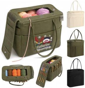 Personalized Canvas Crochet Bag Organizer with Embroidered Name and Icon