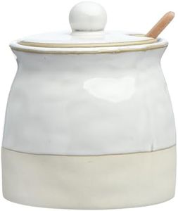 Creative Co-Op White Stoneware Sugar Pot with Lid, 3.8" L x 3.8" W x 4.4" H