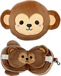 Puckator Relaxeazzz Monkey Round Plush Travel Pillow & Eye Mask - Sleep Eye Mask Masks - Kids Travel Accessories For Sleeping Airplane - Flight Plane Neck Pillow Pillows