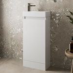 Artis 400mm Bathroom Vanity Unit With Wash Basin Ceramic Sink, Single Door, Cloakroom Storage Furniture Under Basin Cabinet, Floorstanding Cabinets, White Gloss