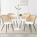 Bekrvio Dining Chairs Set of 4, Mid Century Modern Dining Room Chairs with Full Rattan Back, Faux Leather Kitchen Dining Chairs Farmhouse Armless Mesh Cane Back Side Chairs with Metal Legs, White