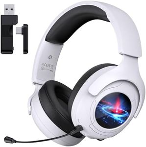 Gtheos 2.4GHz Gaming Headset Wireless for PS5, PS4, PC, Switch, Fortnite/Starfield/FPS Gamers, Bluetooth 5.3 Gaming Headphones with Noise Canceling Mic, 45H+ Battery, Bass Sound, RGB Light-White