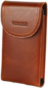 Leather Cell Phone Belt Holster for iPhone 16 Pro iPhone 15 Pro Max 14 Pro Max Samsung Galaxy S24 S23 Flip Cell Phone Case for Belt Universal Smartphone Belt Pouch with Loop Clip for Men, Brown