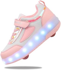 Yogeeft Kids Shoes with Double Wheels - Upgraded Kids Roller Shoes for Gifts, Retractable Light Up Wheels Shoes for Boys Girls Sneakers Birthday Gift (Size 4.5 Big Kid Pink)