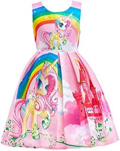 Lito Angels Girls Kids Rainbow Unicorn Dresses Costume Fancy Dress Up Outfit Halloween Party Age 4-5 Years Pink C