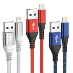 IDISON Iphone Charging Cable 2m 3Pack,MFi Certified Apple iPhone Charger Cable,Nylon Braided usb to Lightning Cable for iPhone 14 13 12 11 XS XR X Pro Max Mini 8 7 6S 6 Plus 5S SE(Red,Blue,Silver)