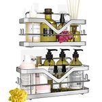 Cosicosy Shower Caddy Silver, Bathroom Shelf Shower Shelf No Drilling Adhesive Bathroom Storage with Included Hooks for Hanging Razor and Towels Shower Accessories Bathroom Accessory- 2 Pack