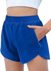 Zaclotre Girls Athletic Shorts with Zipper Pockets High Waisted Running Shorts Soccer Gym Sports Active Short for Kids Royal Blue