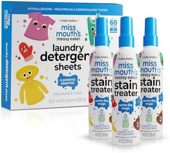 Miss Mouth’s Messy Eater Stain Treater Stain & Suds Duo Pack - 3 Pack Spray and 30 Pack Detergent Sheet bundle - Newborn & Baby Essentials - Food, Grease, Coffee Off Laundry, Underwear, Fabric