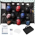 QBA Hanging Helmet Bag for Baseball Softball Team, Batting Helmet Bag Baseball Dugout Organizer, Hold Up to 15 Players Helmets Name Tags 4 Bats and Roster Line Up, Black