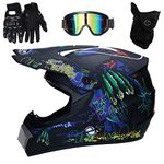 Youth Kids Motocross Helmet, with Goggles Gloves Mask, Adult Unisex Full Face MTB Motorbike Helmet ATV Scooter Cross Helmet, Downhill Enduro Racing MX Quad Dirt Bike Crash Helmet ( Color : Matte Black