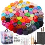 72 Colors Wool Needle Felting Kit for Beginners, Needle Felting Tools for Beginner, Wool Roving Set with Wool Felt Tools and Foam Mat for DIY Complete Needle Felting Starter Kit