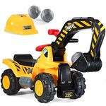 Play22 Toy Tractors For Kids Ride-On Excavator - Music Sounds Digger Scooter Bulldozer Includes Helmet With Rocks - Ride On Tractor Pretend Play - Toddler Construction Truck, Yellow And Black