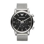 Emporio Armani Watch for Men, Quartz Chronograph Movement, 46 mm Silver Stainless Steel Case with a Stainless Steel Strap, AR1808