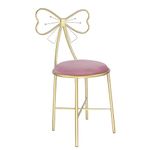 Puclekne Vanity Stool Chair for Makeup,Modern Velvet Butterfly Accent Chair,Pink Cute Girls Bow Knot Backrest Chair with Golden Leg for Living Room,Bedroom,Vanity,Office,Reading Nook