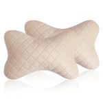 Yobbo Universal Car Neck Rest Headrest Pillow Soft Cushion Cervical Pain Relief Support with Adjustable Straps for All Cars Driving Seat Office Chair, Travel Pack of 2 (Beige-Velvet)