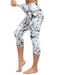 Dragon Fit High Waisted Leggings for Women Tummy Control Workout Running Yoga Pants with Pockets (Large, Capris Marble)