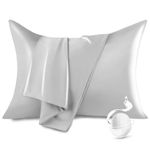 100% Pure Mulberry Silk Pillowcase Silk Pillow Cases for Hair and Skin with Hidden Zipper,6A High-Grade Fibers Dual Sides Silk Pillow Cover for Men and Women. (Light Gray, Queen (20"*30"))