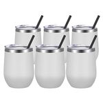 VEGOND Wine Tumblers Bulk 6 Pack, 12oz Stainless Steel Stemless Wine Glass with Lids and Straws，Double Wall Vacuum Insulated Tumbler Cup, Coffee Mug for Cold Hot Drinks