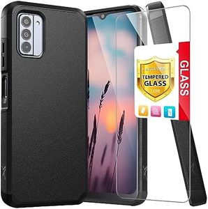 TJS Compatible for Nokia G100 Case (N150DL)/Nokia C300 Case (N155DL), with Tempered Glass Screen Protector Dual Layer Hybrid Magnetic Support Shockproof Protection Cover Phone Case (Black)