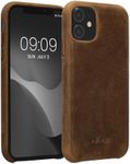 kalibri Case Compatible with Apple iPhone 11 - Case Smooth Genuine Leather Hard Case Anti Slip Cover - Brown