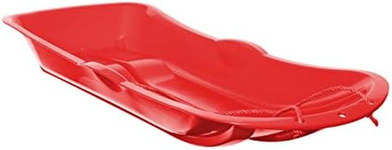 Heavy duty large plastic sledge with rope winter outdoor snow kids toboggan sled (Red)