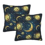 Moon Sun Stars Throw Pillow Covers Set of 2 Boho Gold Celestial Bodies Night Sky Background Decorative Pillowcases Soft Cushion Covers for Sofa Couch Bed Home Decor 18"X18"