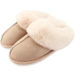 Auranso Ladies Slippers Fluffy Lined Warm Slippers Women Non Slip Cosy House Shoes for Indoor and Outdoor Khaki