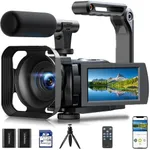 5K Video Camera Camcorder 56MP Wifi IR Night Vision Vlogging Camera, 16X Digital Zoom Touchscreen YouTubers Camera Recorder with Microphone, Lens Hood, Stabiliser, Remote Control, Tripod & 2 Batteries