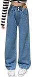 Maeau - Kids Girls Jeans Casual Baggy Trousers Mid Waisted Loose Straight Jeans Fashion Denim Pants Age 13-14 Years