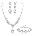 Jstyle Rhinestone Bridal Jewelry Set Necklace Bracelet Clip On Earrings for Brides Bridesmaid Cluster Crystal Teardrop Pendants Jewelry Set for Wedding Prom, Metal, Cubic Zirconia