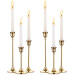 Nuptio Gold Candlestick Holders Brass 6 Pcs Metal Taper Candle Holders Vintage Modern Decorative Centerpiece Candle Sticks Holder for Table Mantel Wedding Christmas Party Housewarming Gift