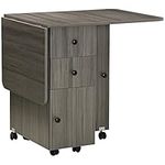 HOMCOM Foldable Dining Table, Rolling Kitchen Table with Storage Drawers and Cabinet, Drop Leaf Table on Wheels, Grey