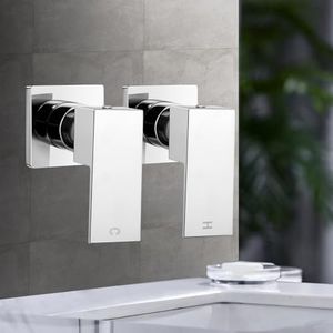 ACA International Square Bathroom Tap Set, 1/4 Turn Basin & Shower Mixer Tap with Twin Lever Handles, Wall Mounted Design in Polished Finish, Brass Construction with Watermark (Chrome Sliver)