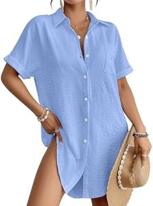 Bsubseach Women Swimsuit Coverup Shirt Dress Button Down Bathing Suit Cover Up Beach Vacation Outfits Light Blue S