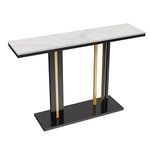 FATIVO Marble Console Table Sintered Stone:Luxury Modern Hallway Tables 118x30x78cm Snow Mountain White Textured Clear Marble Tabletop with Black and Gold Geometric Line Pedestal for Home Decor