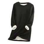 Mrat Ladies Winter Warm Sweatshirt Thick Fleece Velvet Underwear Pullover Tops Round Neck Sherpa Fleece Lined Long Sleeve Jumper Soft Touch Solid Color Sweatshirts