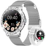 Smart Watches for Women Stylish Make/Answer Call Diamond 1.32' HD Touchscreen Women's Smart Watch Tracking Heart Rate Calorie Step Android IOS Waterproof Diamond Fashion Sport Activity Trackers Silver