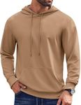 COOFANDY Men's Pullover Hoodies Plaid Jacquard Long Sleeve Drawstring Hipster Casual Hooded Sweatshirts Khaki Large