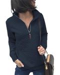 BTFBM Women Fashion Quilted Pattern Lightweight Zipper Long Sleeve Plain Casual Ladies Sweatshirts Pullovers Shirts Tops (Navy, Small)