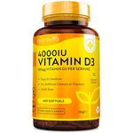 Vitamin D3 4000 iu - 400 High Strength Easy to Swallow Premium Softgels - Over A Year's Supply - Max Strength Vitamin D3 Cholecalciferol Supplement - Manufactured in The UK by Nutravita