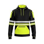 mymixtrendz Hi Vis Mens Pullover Hoodie Reflective Tape Safety Work Multi Zipped Pockets Drawstring High Viz High Visibility Hoodie Sweatshirt Yellow Black